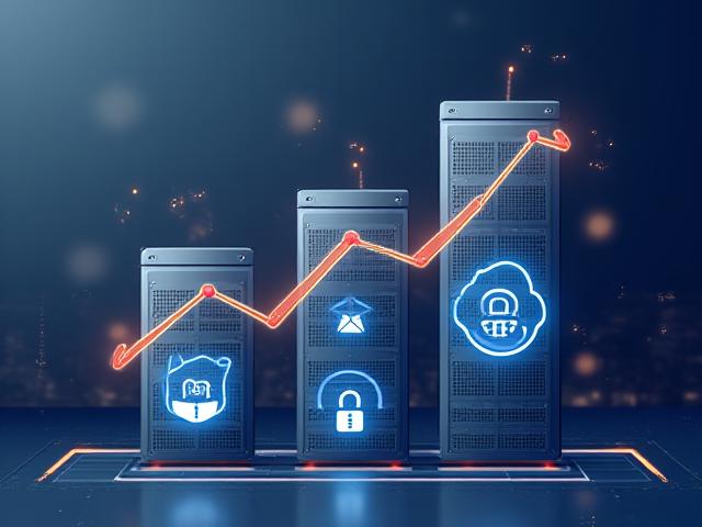 Serveurs cloud sécurisés avec des symboles de cadenas et des flèches d'évolution, illustrant la sécurité et l'évolutivité d'une infrastructure robuste.